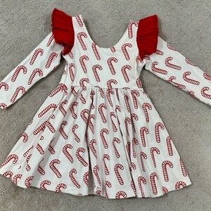 Monica + Andy Red and White Candy Cane Kids Long sleeve Dress 4T